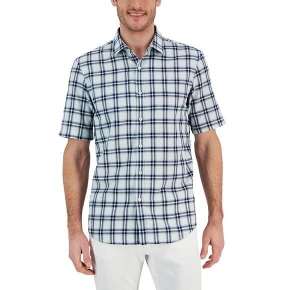 Alfani Men's Ellen Classic-Fit Yarn-Dyed Button-Down Shirt Blue Plaid Medium NWT - Picture 1 of 1